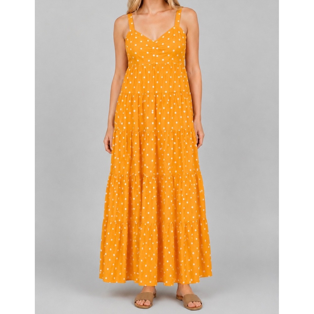 Color Me Courtney Cutie Maxi Dress Womens 18 Orange Polka Dot Tiered Retro Boho